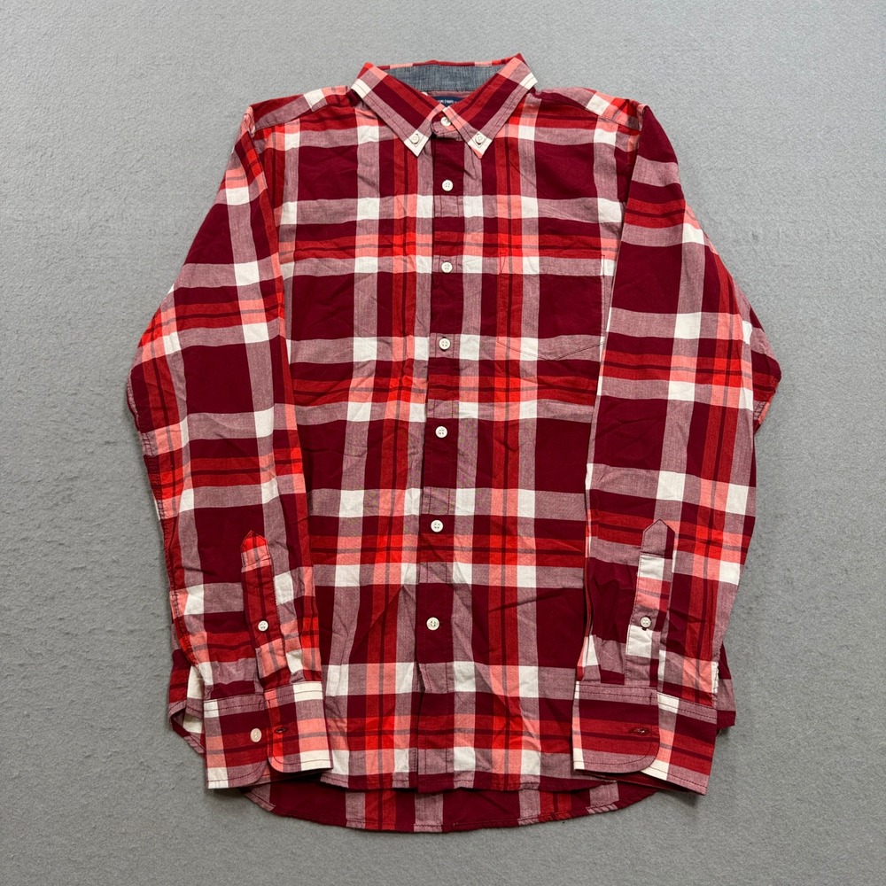 NEW Old Navy Shirt Men's Large Red Plaid Button Down Slim Fit Long Sleeve Cotton